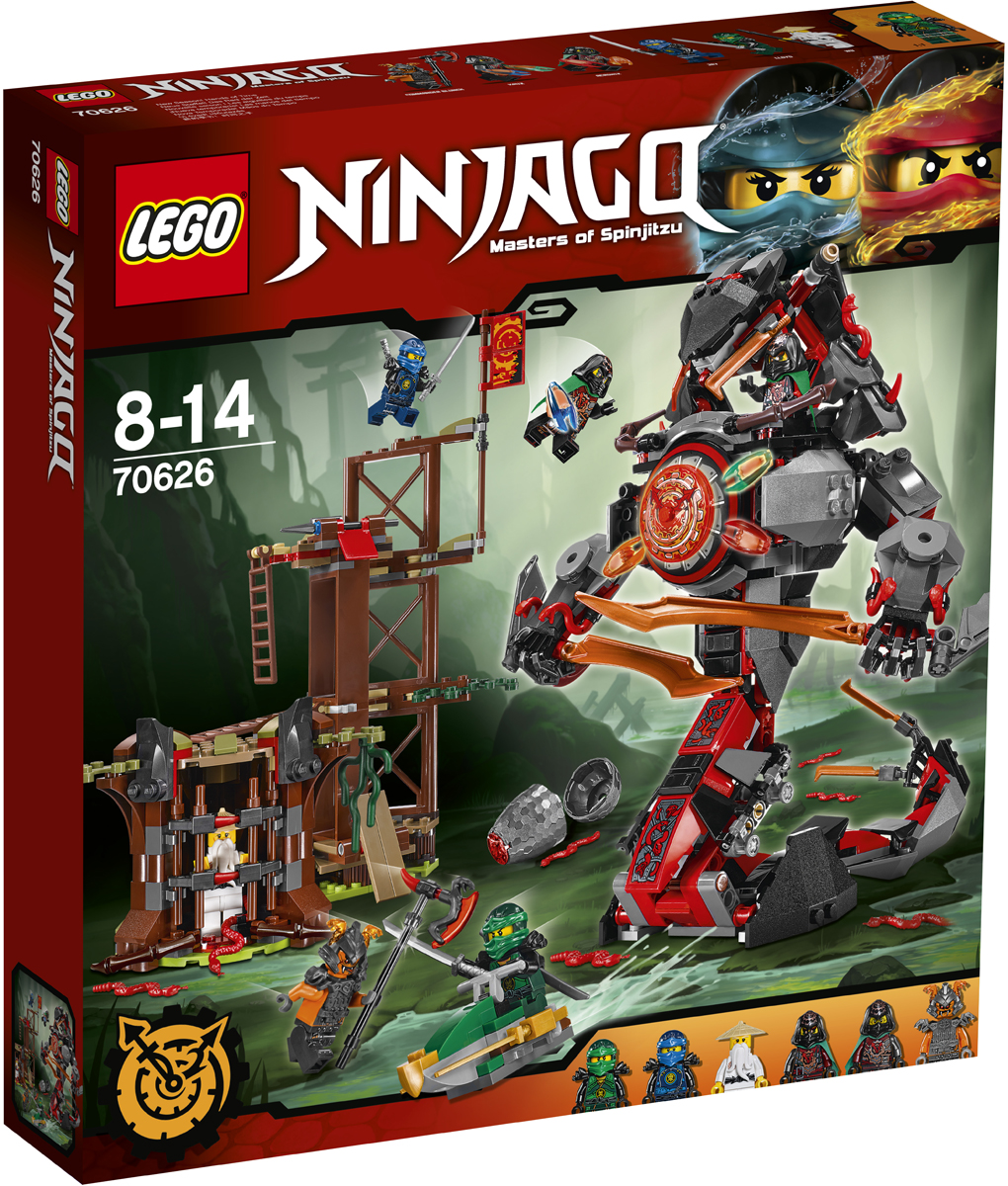 LEGO NINJAGO Конструктор Железные удары судьбы 7062670626 LEGO NINJAGO Конструктор Железные удары судьбы 7062670626Немедленно отправляйся в форт Алой армии на болотах, где близнецы, управляющие временем — Крукс и Акроникс, держат в плену Мастера Ву. Не попади под удар хвоста Механического змея и берегись ракет, которыми он стреляет из глаз. Освободи Ву из тюрьмы, но будь осторожен: с крыши форта падают яйца. Смотри: близнецы, управляющие временем, заполучили все четыре Клинка времени и подключают из к Порталу Времени. Останови их, прежде чем они смогут открыть портал и получить власть над временем.