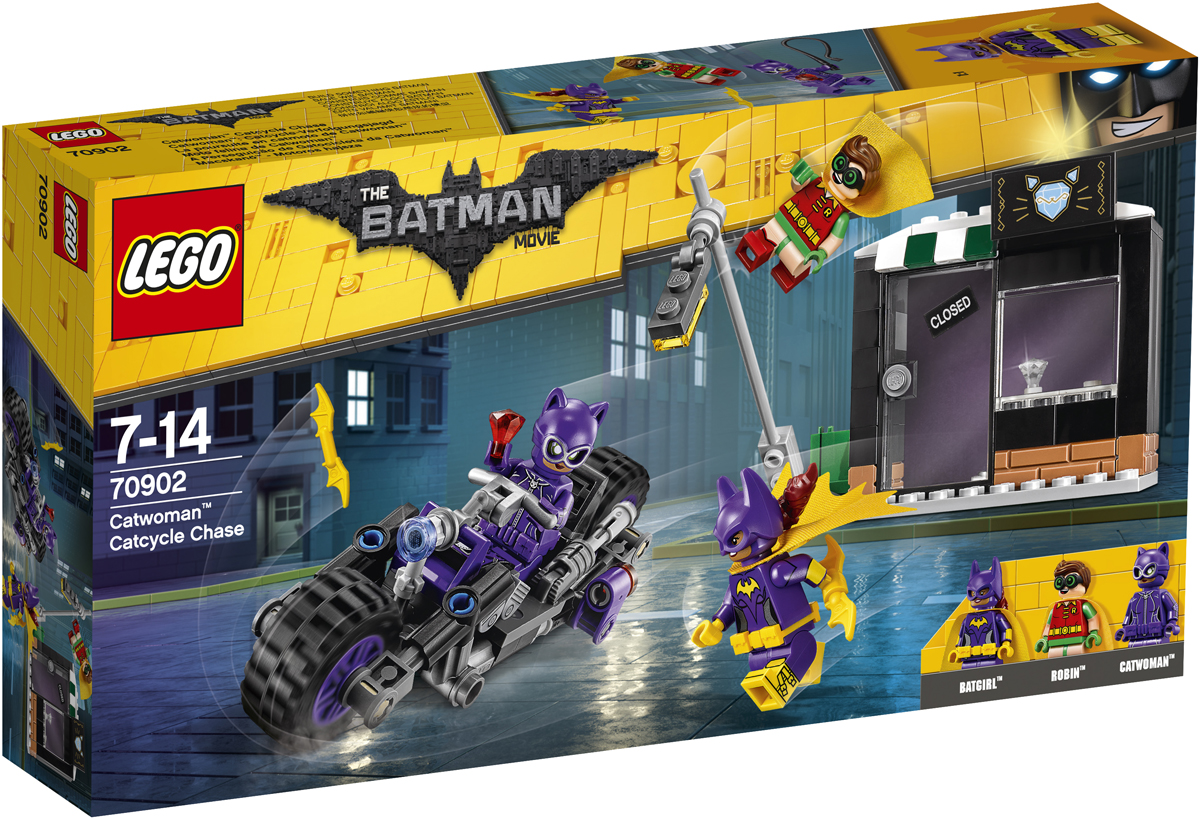 LEGO Batman Movie Конструктор Погоня за Женщиной-кошкой 7090270902 LEGO Batman Movie Конструктор Погоня за Женщиной-кошкой 7090270902Женщина-кошка ограбила ювелирный магазин и пытается скрыться с места преступления на своем мотоцикле. Отправляйся вместе с Бэтгёрл и Робином ей наперерез. Но берегись кнута Женщины-кошки и не попади под падающий фонарный столб, который она сбивает своим мотоциклом. Нападай на беглянку вместе с Бэтгёрг, вооруженной бэтарангами, а Робин в это время сможет спрыгнуть с крыши магазина прямо на мотоцикл. Поймай суперзлодейку и верни драгоценности.