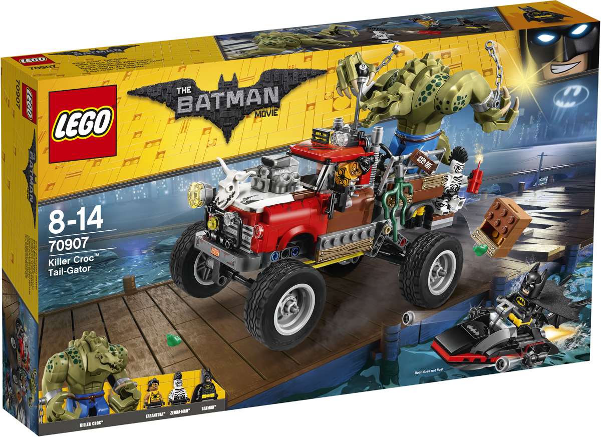 LEGO Batman Movie Конструктор Хвостовоз Убийцы Крока 7090770907 LEGO Batman Movie Конструктор Хвостовоз Убийцы Крока 7090770907Убийца Крок, Человек-Зебра и Тарантула пытаются сбежать из Готем-сити через городскую гавань. На максимальной скорости отправляйся к докам на своем бэтскутере и стреляй из шипометов. Объезжай ящики с бомбами, которые сбрасывают с пикапа, и уклоняйся от ударов сай Тарантулы. Догони преступников и с помощью бэтаранга сразись с ними на суше. Отправь злодеев в тюрьму, прежде чем они совершат новые преступления.
