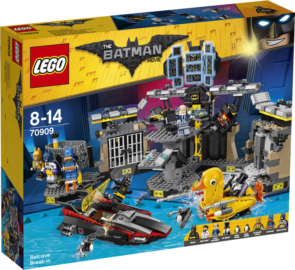 LEGO Batman Movie Конструктор Нападение на Бэтпещеру 7090970909 LEGO Batman Movie Конструктор Нападение на Бэтпещеру 7090970909В Бэтпещеру проник автомобиль-утенок Пингвина. Злодей вот-вот раскроет все секреты Бэтмена. Быстро преврати Брюса Уэйна в Бэтмена. Найди всех незваных гостей на экране бэткомпьютера во вращающемся командном центре. Выбери из своего гардероба один из бэткостюмов: костюм Бэтмена-ныряльщика, бэткостюм для суперзащиты или бэткостюм с бэтрюкзаком, чтобы быть полностью готовым к бою. Атакуй врага при помощи ракет с пружинным механизмом и шипометов, но берегись выстрелов из пушек автомобиля-утенка. Помести всех пойманных нарушителей в камеру... и смотри, чтобы они не попытались пробить себе дорогу на свободу при помощи взрывчатки.