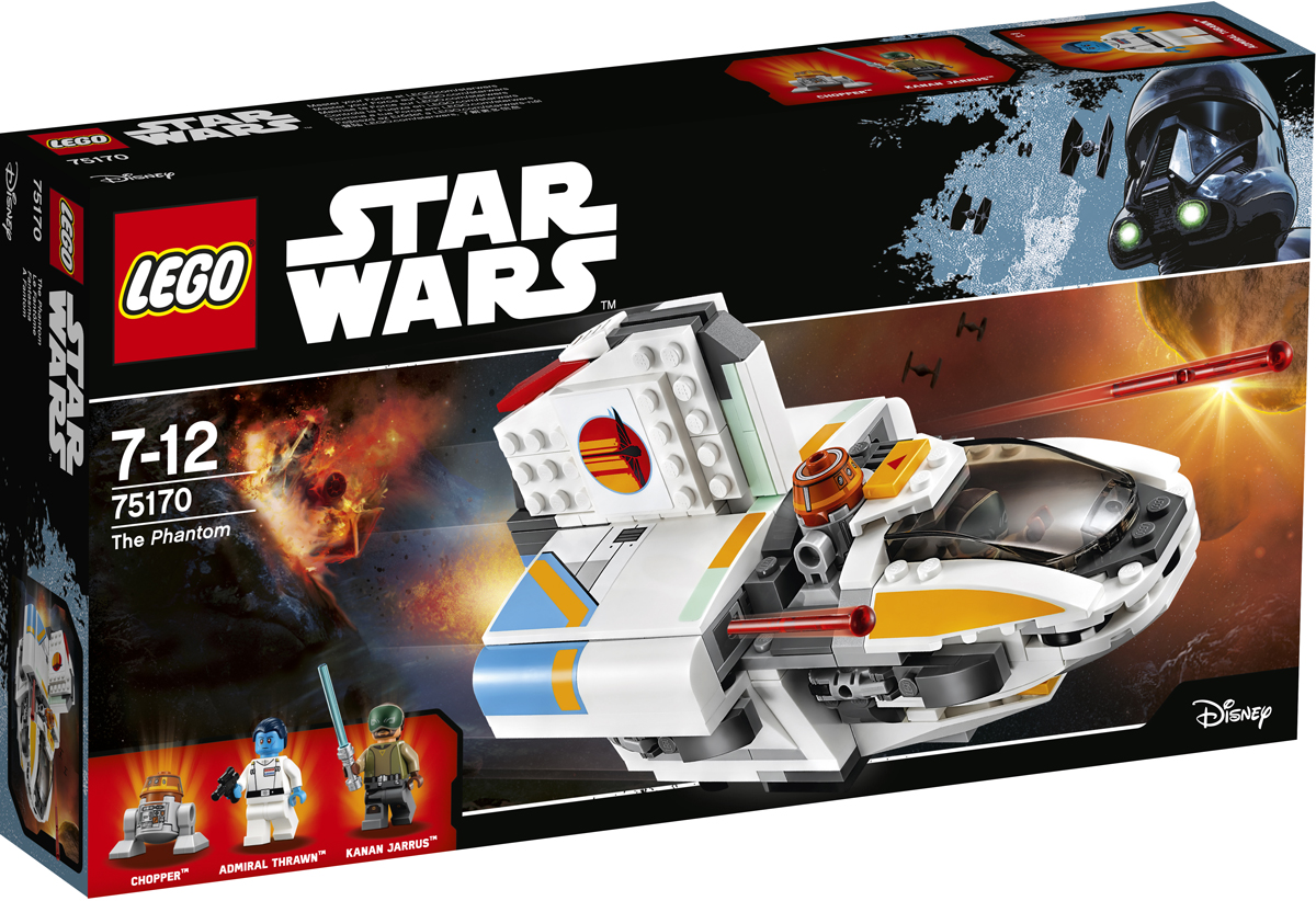 LEGO Star Wars Конструктор Фантом 7517075170 LEGO Star Wars Конструктор Фантом 7517075170Всегда будьте на шаг впереди адмирала Трауна благодаря этому крутому звездолёту Повстанцев «Фантом». Когда Кэнан и его дроид Чоппер займут свои места на борту, подготовьте самолет к запуску и взлетайте. Откройте задний люк, чтобы получить доступ к детонатору. А если попадете в беду, стреляйте из пушек, чтобы оторваться от солдат Империи, или отсоедините кабину, чтобы незаметно сбежать. Набор включает в себя 269 разноцветных элементов и три минифигурки. Конструктор - это один из самых увлекательных и веселых способов времяпрепровождения. Ребенок сможет часами играть с конструктором, придумывая различные ситуации и истории.