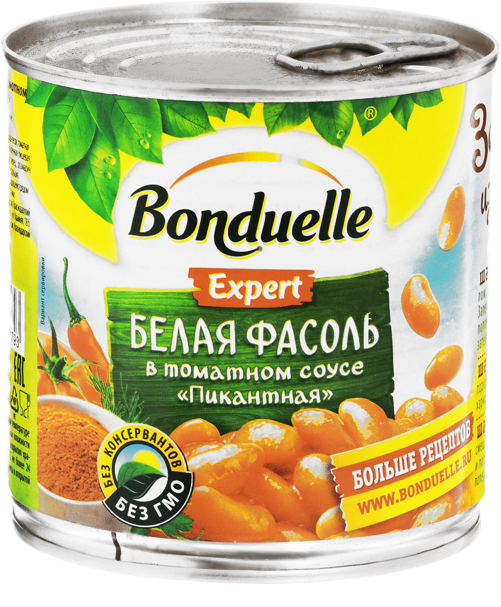 Bonduelle белая фасоль в томатном соусе Пикантная, 400 г467 Bonduelle белая фасоль в томатном соусе Пикантная, 400 г467Готовое питательное блюдо в густом и пикантном соусе - чуть остром, но более нежном, чем чили. Это прекрасный гарнир, наполненный ароматами паприки, розмарина и белого перца. Уважаемые клиенты! Обращаем ваше внимание, что полный перечень состава продукта представлен на дополнительном изображении.
