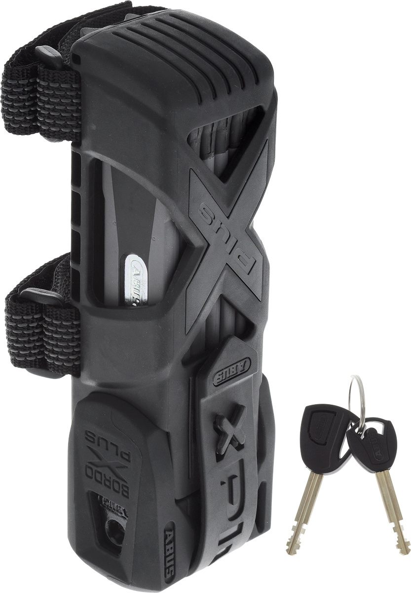 Велозамок Abus Bordo Granit X-Plus 6500/85, с ключами, цвет: черный, серый551604_ABUS Велозамок Abus Bordo Granit X-Plus 6500/85, с ключами, цвет: черный, серый551604_ABUSВелозамок Abus Bordo Granit X-Plus 6500/85 предназначен для защиты от кражи велосипедов, мопедов, мотоциклов. Длина окружности замка (85 см) позволяет фиксировать велосипед за колесо и раму. Велозамок изготовлен из стальных звеньев толщиной 5,5 мм со специальными заклепками из закаленной стали. Звенья покрыты очень мягким силиконовым покрытием для предотвращения повреждения краски на раме. Особый защитный слой на звеньях делает их устойчивыми к распиливанию. Шесть звеньев конструкции компактно складываются. Цилиндрический замок изделия имеет высший уровень стойкости 15 и подходит при риске кражи высокой степени. Цилиндр ABUS X-Plus обеспечивает наивысшую защиту при манипуляциях с отмычкой и грубых воздействиях. К замку прилагаются два ключа, один из которых снабжен подсветкой. Велозамок оснащен специальным чехлом, выполненным из силикона. Чехол можно закрепить на раме с помощью нескользящей прорезиненной ленты на липучке или винтами. С...