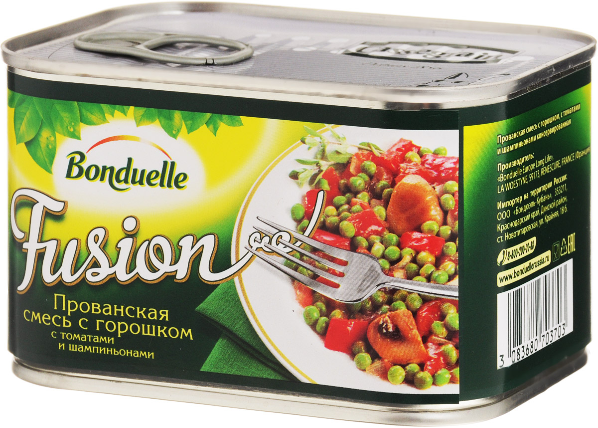 Bonduelle Прованская смесь с горошком с томатами и шампиньонами, 375 г4752 Bonduelle Прованская смесь с горошком с томатами и шампиньонами, 375 г4752Прованская смесь с горошком, с томатами и шампиньонами Bonduelle - это самые настоящие овощные деликатесы, созданные по изысканным рецептам европейской и колониальной кухни, которые сделают любой стол особенным. Наслаждение овощами, приготовленными с любовью по всемирно известным рецептам. Уважаемые клиенты! Обращаем ваше внимание, что полный перечень состава продукта представлен на дополнительном изображении.