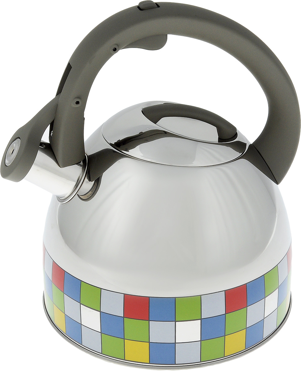 Чайник Polaris Mosaic со свистком, 3 лMosaic-3L Чайник Polaris Mosaic со свистком, 3 лMosaic-3LЧайник Polaris Mosaic изготовлен из высококачественной нержавеющей стали 18/10. Эргономичная ручка с покрытием Soft touch делает использование чайника очень удобным и безопасным. Зеркальная полировка с яркой цветной окантовкой придает изделию оригинальный дизайн. Чайник оповещает о вскипании мелодичным свистком. Кнопка открывания свистка на ручке чайника позволяет наливать воду одной рукой и исключает возможность облиться кипятком. Чайник можно использовать на газовых, электрических, стеклокерамических и индукционных плитах. Нельзя мыть в посудомоечной машине. Объем: 3 л. Высота чайника (с учетом ручки): 23,5 см. Высота стенки чайника: 14,5 см. Диаметр чайника (по верхнему краю): 10 см. Толщина стенок: 0,6 мм. Толщина дна: 0,6 мм.