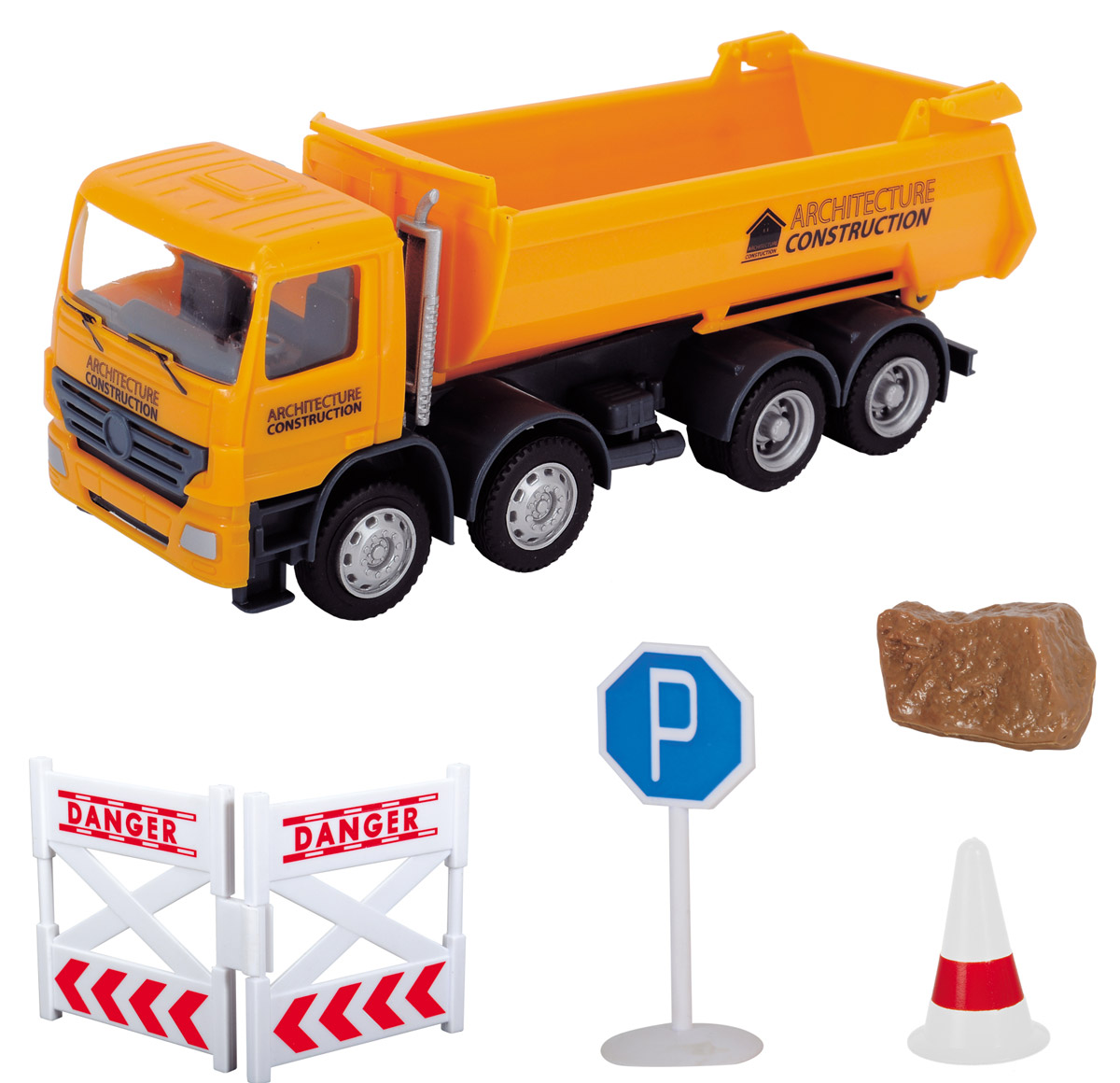Dickie Toys Самосвал Road Works3342005_камаз Dickie Toys Самосвал Road Works3342005_камазСамосвал Dickie Toys Road Works непременно понравится вашему ребенку. Набор включает в себя самосвал, макет камня, дорожные знаки и дорожное заграждение. У самосвала поднимается и опускается кузов, откидывается задний борт. Рельефные колеса обеспечивают надежное сцепление с поверхностью. С этим набором ваш малыш будет часами занят игрой. Порадуйте его таким замечательным подарком!
