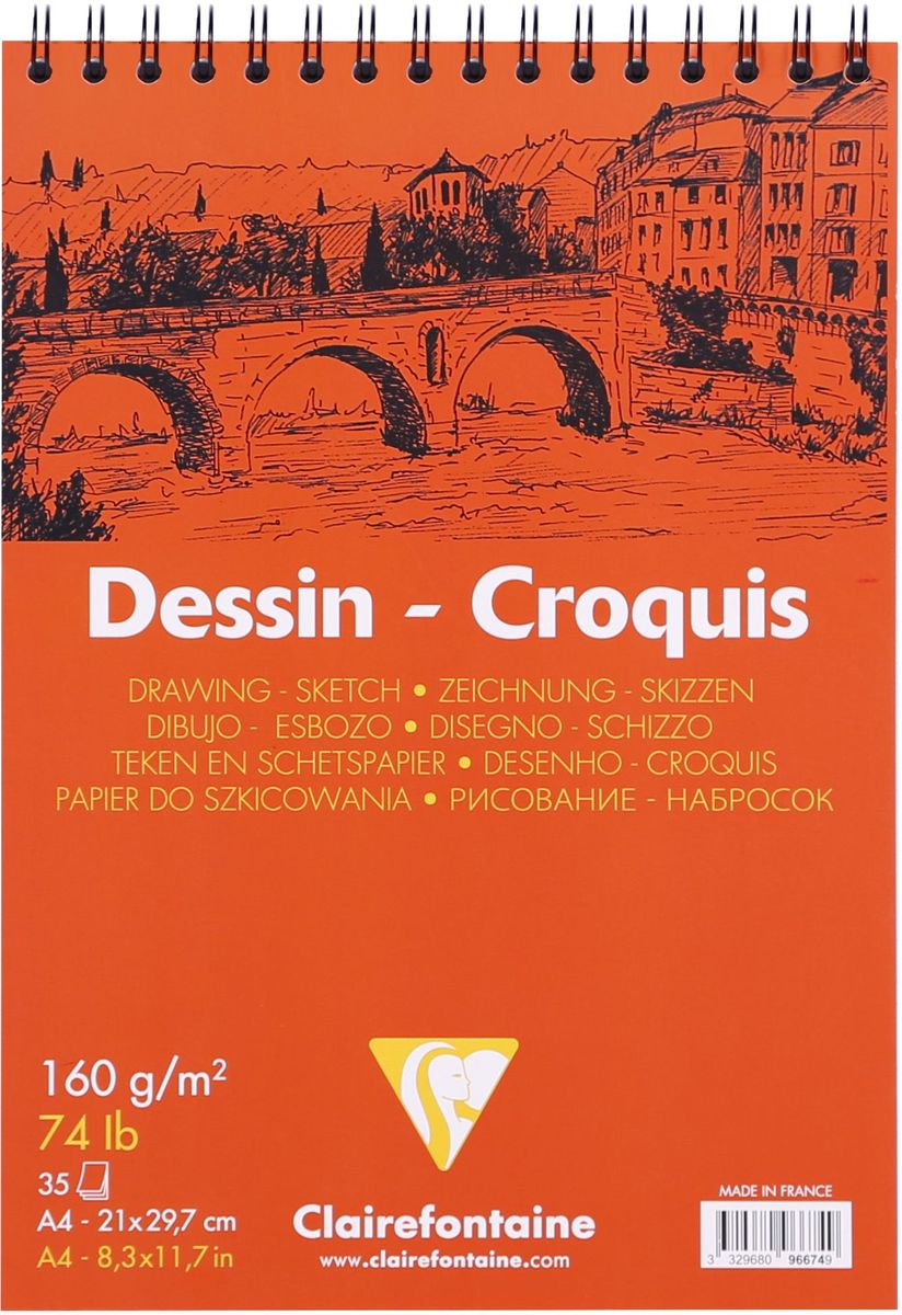 Блокнот Clairefontaine Dessin Croquis, для сухих техник, на спирали, формат A4, 35 листов96674С Блокнот Clairefontaine Dessin Croquis, для сухих техник, на спирали, формат A4, 35 листов96674СОригинальный блокнот Clairefontaine идеально подойдет для памятных записей, любимых стихов, рисунков и многого другого. Плотная обложка предохраняет листы от порчи и замятия. Такой блокнот станет забавным и практичным подарком - он не затеряется среди бумаг, и долгое время будет вызывать улыбку окружающих.