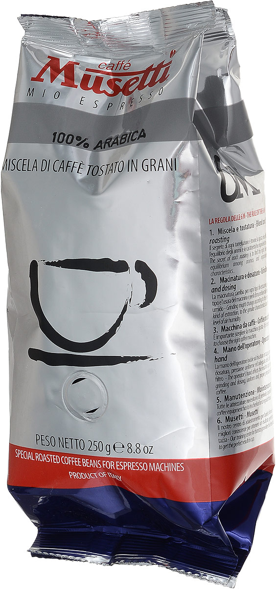 Musetti Arabica 100% кофе в зернах, 250 г8004769220725 Musetti Arabica 100% кофе в зернах, 250 г8004769220725Зерновой кофе Musetti Arabica 100% - это легкий бленд с освежающими оттенками цитруса. Сочетание двух сортов Арабики из Бразилии и Африки, раздельная обжарка которых позволила сохранить мягкий и нежный характер, не теряя при этом богатство вкуса.