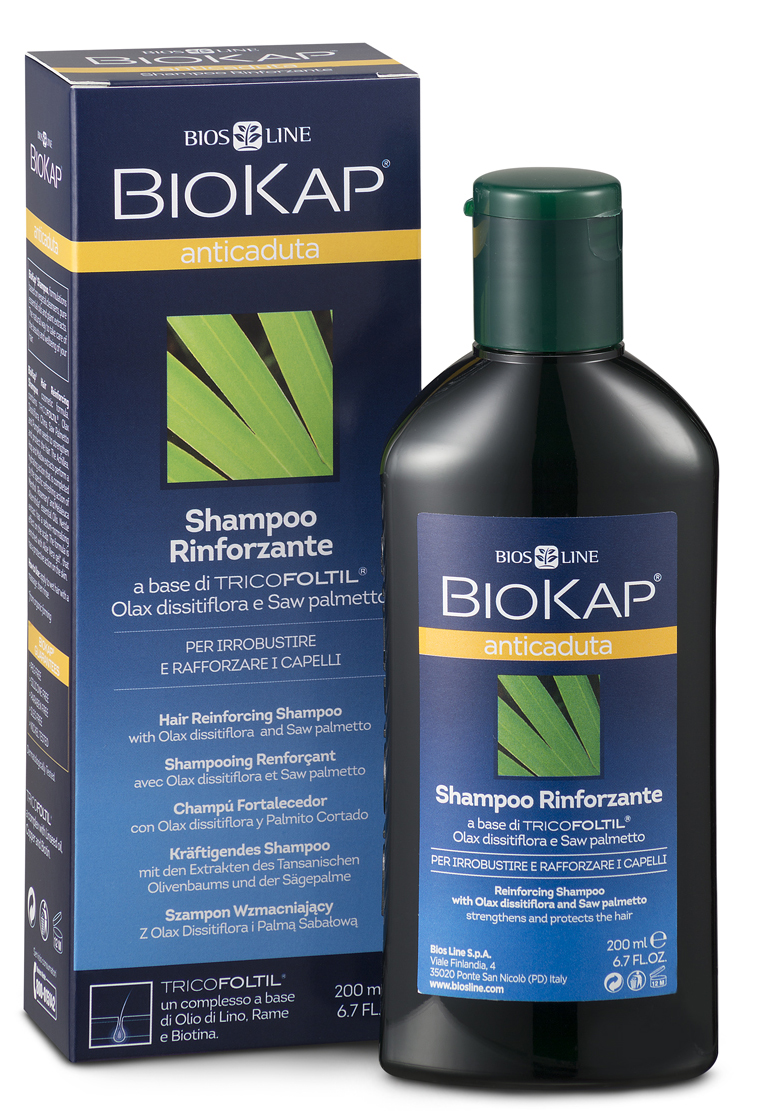 BioKap Шампунь от выпадения волос, 200 млBL 31 BioKap Шампунь от выпадения волос, 200 млBL 31Новая, специальная формула, эффективно укрепляющая волосы. Экстракты трав обладают иммуностимулирующим активностью, способствует росту здоровых, красивых волос, заметно уменьшая выпадение. Сочетание витаминов придает жизненную силу и энергию клеткам волос и кожи головы. Шампунь сохраняет естественный гидролипидный баланс.