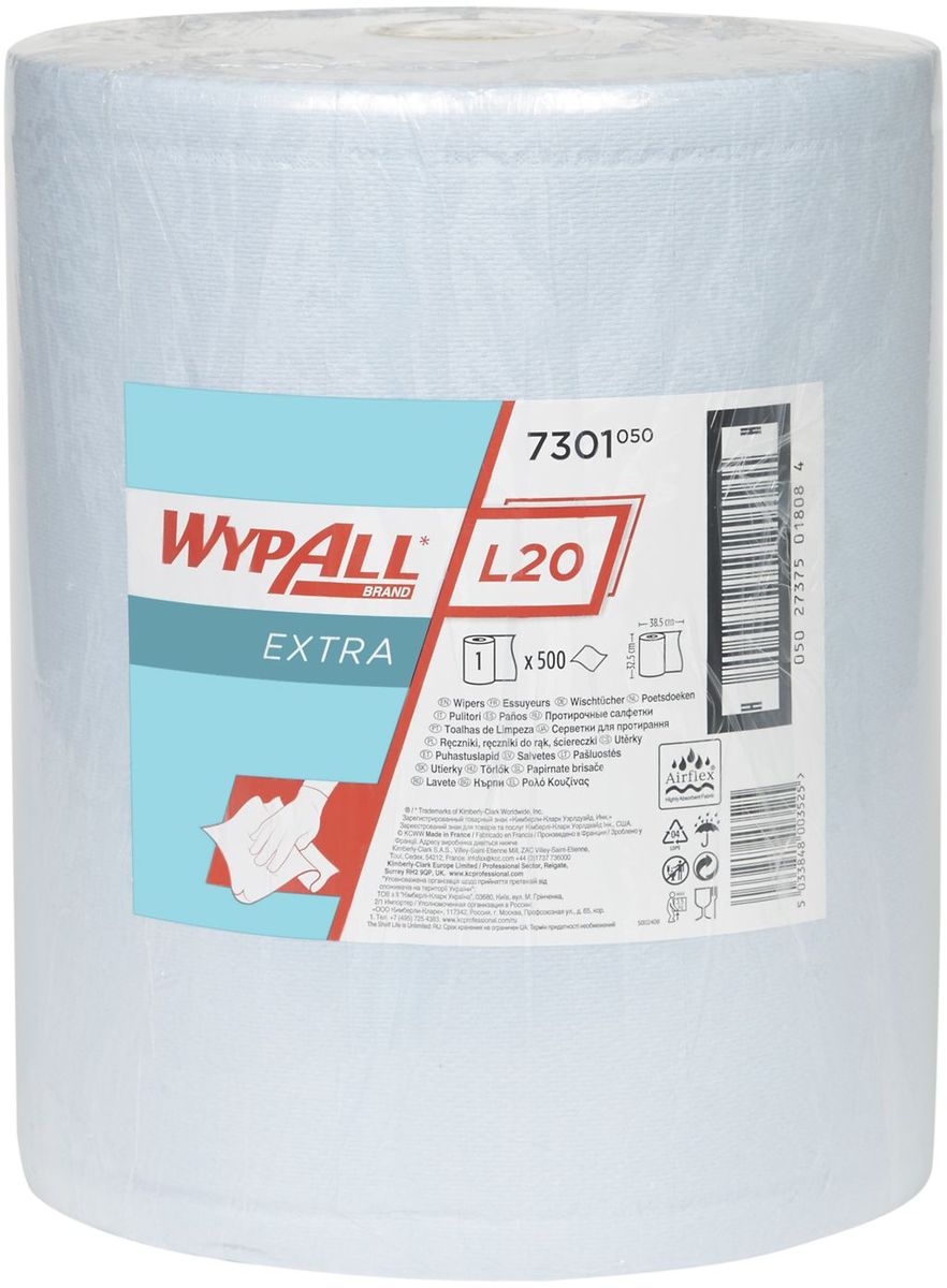 Полотенца бумажные Wypall L20 Extra, двухслойные, 500 шт. 73017301 Полотенца бумажные Wypall L20 Extra, двухслойные, 500 шт. 73017301Бумажные полотенца Wypall L20 Extra отличаются особенной прочностью и быстротой впитывания жидкостей. Они идеально подойдут для универсальных задач: сбора грязи, работы с маслом, протирки и впитывания жидкостей в пищевой промышленности, а также в автомобильной индустрии и многих других областей.