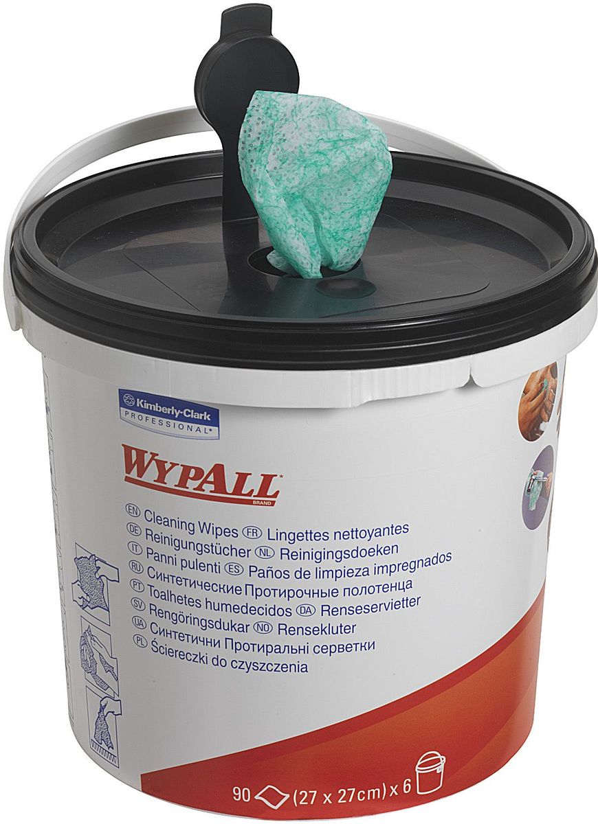 Салфетка протирочная Wypall, 90 листов. 77757775 Салфетка протирочная Wypall, 90 листов. 77757775Абразивные влажные салфетки, обеспечивающие очистку рук, инструментов, узлов агрегатов без использования мыла, гелей и воды; не раздражают и не высушивают кожу рук; повышают уровень гигиены. Формат поставки: система протирки на основе рулонных салфеток с центральной подачей в переносном ведре-диспенсере; быстрая загрузка и простая очистка системы; подача по одному листу сокращает объем отходов, обеспечивая высокий уровень гигиены. Переносная система с предварительно пропитанными протирочными салфетками для очистки: одна сторона салфеток с шероховатой поверхностью - для удаления грязи, вторая - с гладкой поверхностью - для очистки и окончательной отделки.