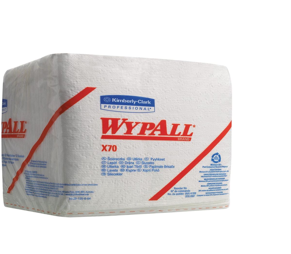 Салфетки бумажные Wypall Х70, 152 шт8387 Салфетки бумажные Wypall Х70, 152 шт8387Бумажные салфетки Wypall Х70 обладают отличной впитывающей способностью, долговечностью и прочностью, как в сухом, так и во влажном состоянии. Подходят для работы по очистке от клея, масла, мусора, стекол, а также для прецизионной очистки сложных механизмов и деталей. Салфетки Wypall Х70 могут использоваться с переносными или стационарными диспенсерами для контроля расхода продукта и уменьшения объема отходов.