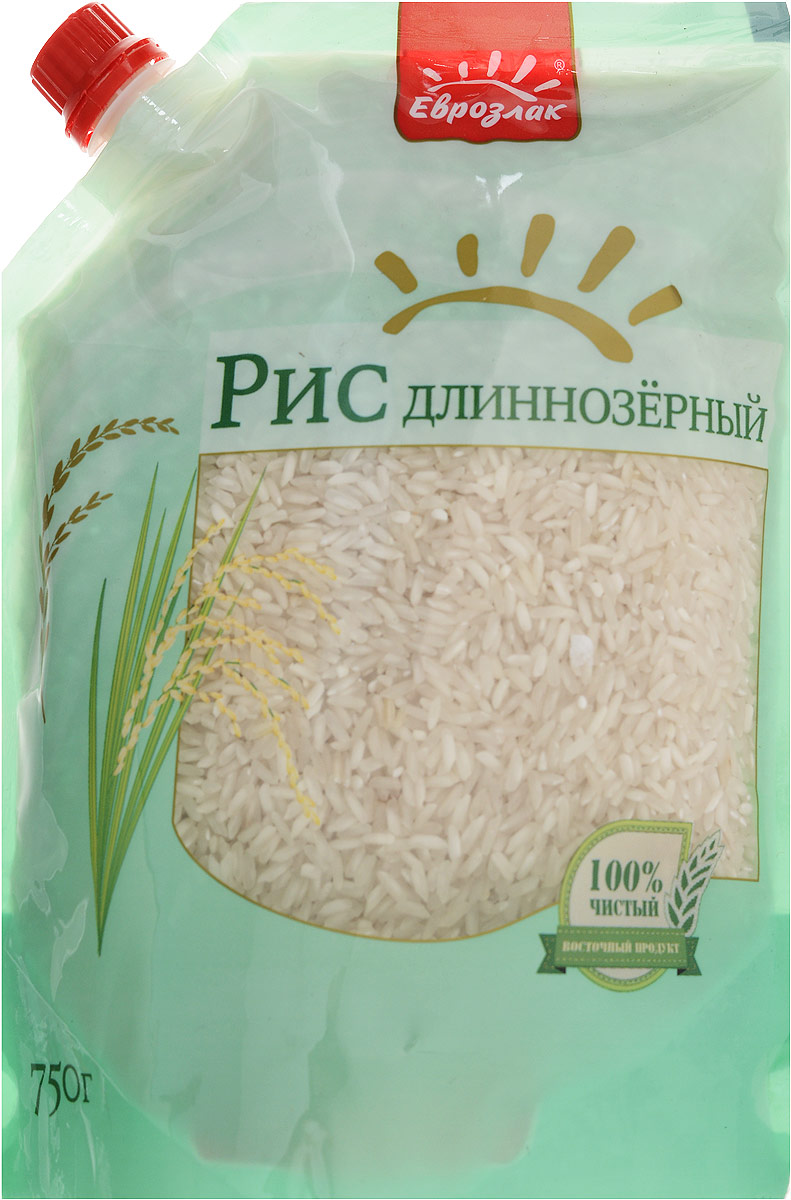 Еврозлак рис длиннозерный, 750 г4607114150155 Еврозлак рис длиннозерный, 750 г4607114150155Длиннозерный рис Еврозлак - высококачественный белый шлифованный рис с длинными полупрозрачными зернами. При варке зерна становятся белоснежными и рассыпчатыми, готовые блюда имеют отличный вкус и нежный аромат. Длиннозерный рис Еврозлак универсален и применяется для приготовления множества блюд европейской и восточной кухни, сочетается с приправами, подходит к рыбе, мясу и овощам. Это основной тип риса, употребляемый во всем мире. Упаковка дой-пак герметична, что обеспечивает не только повышенный срок хранения, но и предотвращает попадание внутрь влаги и других нежелательных компонентов. Продукты в этой упаковке компактно размещаются в хозяйственном шкафу, содержимое вскрытого пакета не просыпается, а дозатор позволяет рационально использовать содержимое.