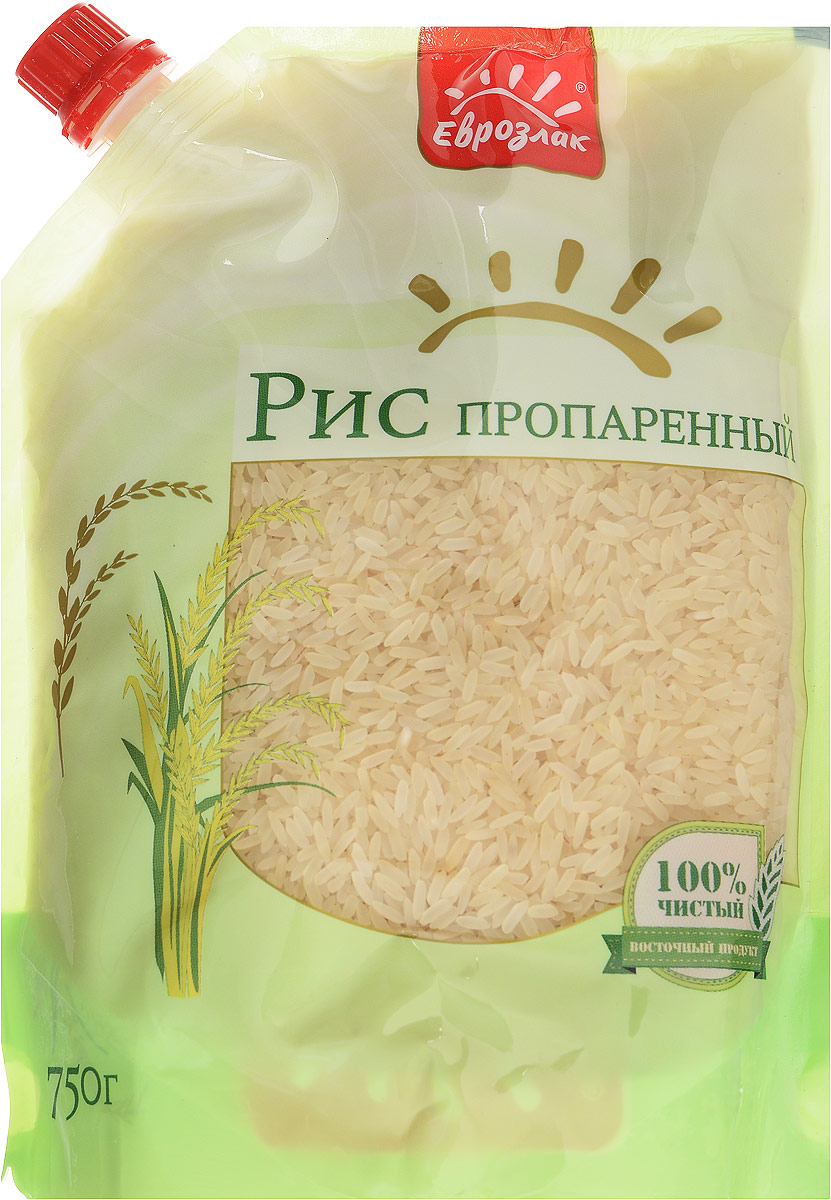 Еврозлак рис пропаренный, 750 г4607114150186 Еврозлак рис пропаренный, 750 г4607114150186Пропаренный рис Еврозлак - высококачественный длиннозерный рис, прошедший специальную обработку паром, при этом 80% полезных веществ удерживаются в зерне. Пропаренный рис Еврозлак выделяется оригинальным золотистым цветом, его зерна менее ломки, после варки становятся белоснежными, мягкими и очень рассыпчатыми. Этот рис сочетает в себе отличные вкусовые и эстетические качества, насыщен полезными элементами и часто используется в диетическом питании. Упаковка дой-пак герметична, что обеспечивает не только повышенный срок хранения, но и предотвращает попадание внутрь влаги и других нежелательных компонентов. Продукты в этой упаковке компактно размещаются в хозяйственном шкафу, содержимое вскрытого пакета не просыпается, а дозатор позволяет рационально использовать содержимое.