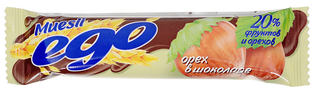 Ego Батончик мюсли со вкусом Орех в шоколаде, 25 г4607061252568 Ego Батончик мюсли со вкусом Орех в шоколаде, 25 г4607061252568Батончики мюсли Ego - это новое поколение диетических продуктов, концентрированный набор крупноволокнистой пищи, витаминов и микроэлементов. Они изготавливаются из пшеничных и овсяных хлопьев, экструдированной кукурузы и риса, различных фруктов, семян подсолнечника, орехов и мальтозного сиропа. Прекрасно подходят для диетического питания. Уважаемые клиенты! Обращаем ваше внимание, что полный перечень состава продукта представлен на дополнительном изображении.