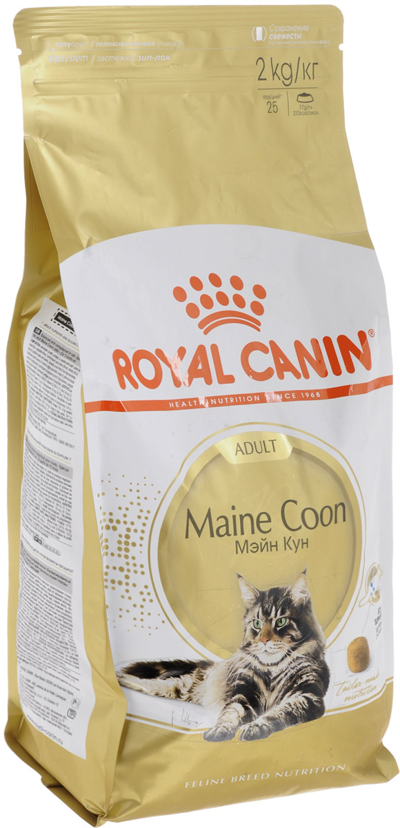 Корм сухой Royal Canin Maine Coon Adult для кошек породы мейн-кун в возрасте старше 15 месяцев, 2 кг. 455020-542020455020-542020_новинка Корм сухой Royal Canin Maine Coon Adult для кошек породы мейн-кун в возрасте старше 15 месяцев, 2 кг. 455020-542020455020-542020_новинкаКорм Royal Canin Maine Coon Adult - полнорационный сухой корм, который подходит кошкам породы мейн-кун в возрасте старше 15 месяцев, также кошкам пород Сибирская и Норвежская лесная. Мейн-кун - вероятно, одна из самых древних пород кошек в Северной Америке. Первое упоминание о предках сегодняшних мейн-кунов было зафиксировано в штате Мейн в 1850-е годы. Несмотря на свой дикий вид, представители этой породы отличаются мягким характером. Величественные мейн-куны - одни из самых крупных кошек, внешний вид которых свидетельствует о необычайной силе и выносливости. Этим кошкам-великанам с массивными костями требуется особый уход, цель которого - обеспечить здоровье суставов. Несмотря на атлетическую внешность, мейн-кун подвержен определенным рискам, в частности гипертрофической кардиомиопатии. Шерсть мейн-куна - предмет особой заботы. Регулярное расчесывание и специально адаптированные корма играют важную роль в поддержании здоровья и красоты...