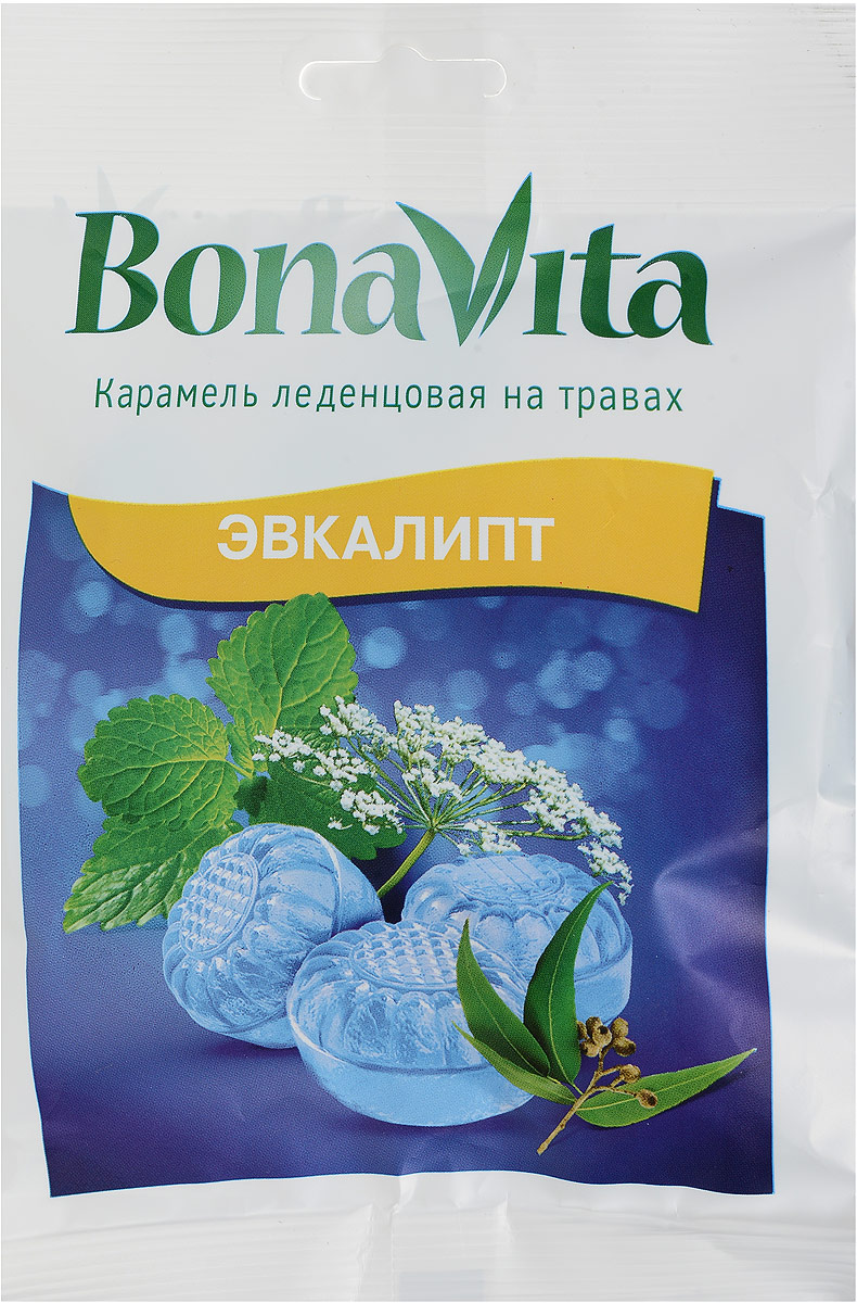 Bona Vita Карамель леденцовая Эвкалипт на травах, 60 г4607061252872 Bona Vita Карамель леденцовая Эвкалипт на травах, 60 г4607061252872Одно из самых эффективных и классических сочетаний масел в борьбе с воспалением в дыхательных путях - сочетание масел эвкалипта и перечной мяты. В состав леденцовой карамели также добавлено масло семян аниса, обладающее отхаркивающим, антисептическим и противовоспалительным действием. Почувствуйте баланс вкуса и пользы природных масел в этой леденцовой карамели! Уважаемые клиенты! Обращаем ваше внимание, что полный перечень состава продукта представлен на дополнительном изображении.
