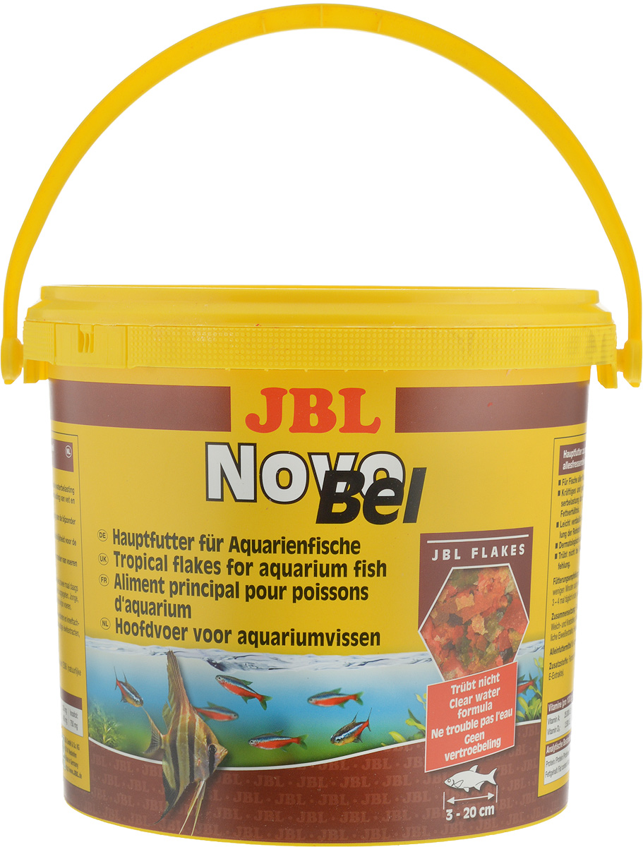 Корм JBL NovoBel для всех аквариумных рыб, в форме хлопьев, 950 г (5,5 л)JBL3015400 Корм JBL NovoBel для всех аквариумных рыб, в форме хлопьев, 950 г (5,5 л)JBL3015400JBL NovoBel - основной корм в форме хлопьев для всех аквариумных рыб. Корм содержит свыше 50 натуральных питательных веществ и 7 различных сортов хлопьев. Количество фосфатов точно рассчитано, чтобы работать на сокращение роста водорослей и способствовать росту рыб. Содержит витамин Е (в качестве антиоксиданта) и стабилизированный витамин С. Состав: протеин 45,2%, жир 5%, клетчатка 1,5%, чистая зола 9,7%. Содержание витаминов (на 1000 г): витамин А 25000 i.E, витамин D3 2000 i.E, витамин Е 330 мг, витамин С 400 мг, инозит 750 мг. Товар сертифицирован.