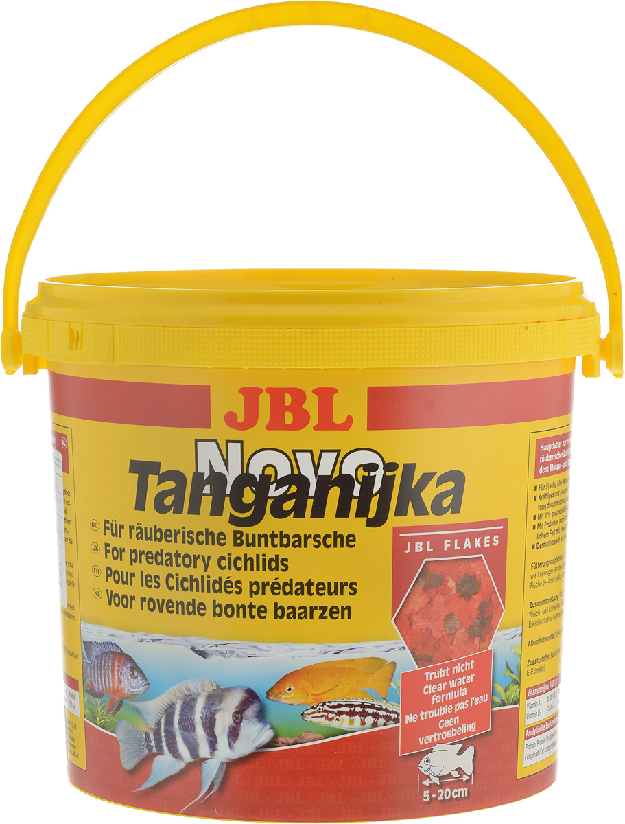 Корм JBL NovoTanganjika для хищных цихлид из озер Малави и Таньгаика, в форме хлопьев, 5,5 л (950 г)JBL3002200 Корм JBL NovoTanganjika для хищных цихлид из озер Малави и Таньгаика, в форме хлопьев, 5,5 л (950 г)JBL3002200JBL NovoTanganjika - профессиональный корм для хищных цихлид из озер Малави и Таньгаика. Состав корма ориентирован на специфические питательные потребности данного вида рыб. Здоровый рост обеспечен использованием в корме высокоценного белка из рыбы, мелких креветок и других водяных животных, а также легко усваиваемого жира как носителя энергии. Ценные каротиноиды, жизненно важные витамины и природные вещества способствуют образованию естественной красивой окраски рыб и укрепляют иммунитет, чеснок также способствует укреплению здоровья. Рекомендации по кормлению: Два или три раза в день в том количестве, которое может быть съедено рыбами в течение нескольких минут. Мальков кормить чаще. Товар сертифицирован.