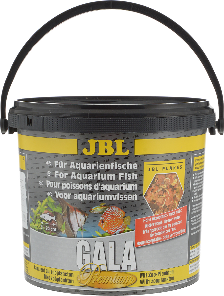 Корм JBL Gala для рыб, в форме хлопьев, 5,5 л (950 г)JBL4043300 Корм JBL Gala для рыб, в форме хлопьев, 5,5 л (950 г)JBL4043300Корм JBL Gala отборное сырье и комбинация всех важных питательных веществ, отвечающая потребностям аквариумных рыб. Специальный метод сверхтонкого помола сырья и сбалансированная комбинация питательных элементов хорошо усваивается и не загрязняет воду. Ценные материалы и биологически активные вещества водоросли спирулины, а также жизненно важные витамины и инозит обеспечивают естественный и здоровый рост и повышают выживаемость. Рекомендации по кормлению: два или три раза в день порциями, которые могут быть съедены рыбами в течение нескольких минут. Товар сертифицирован.