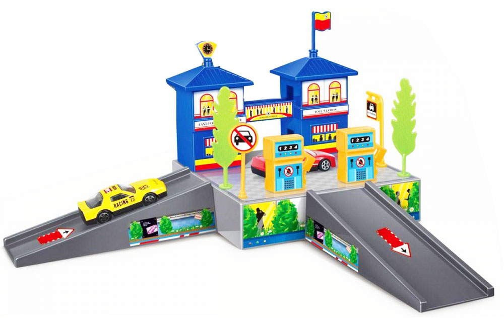 Dave Toy Игровой набор Заправочная станция32020 Dave Toy Игровой набор Заправочная станция32020Если вы задумались о том, что подарить ребенку, то игровой набор Dave Toy Заправочная станция - это, что вам нужно! Это не простая заправочная станция, а целая улица, на которой располагаются два здания синего цвета, которые соединены между собой переходом. В окошках зданий видны их обитатели. Одна крыша украшена часами, на второй крыше развивается флаг. На этой же улице располагается оранжевая заправка. Там же можно установить дорожный знак. Вокруг заправки стоят деревья. В комплектацию набора входит машинка. Въезд и выезд с заправки изображен в виде мостиков, направление движения отмечено стрелочками. Все детали игрового набора выполнены из качественного и безопасного для детей материала.
