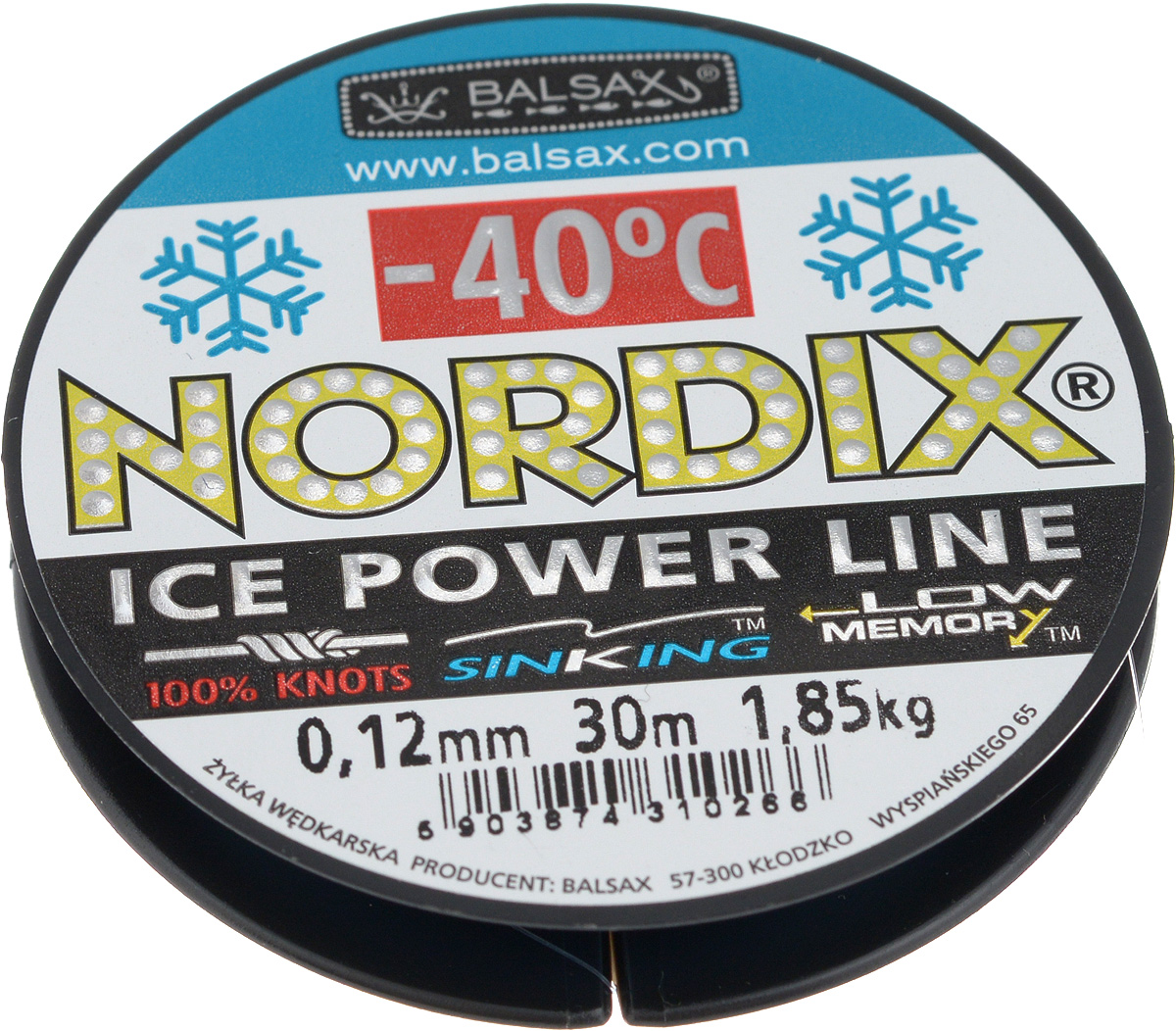 Леска зимняя Balsax Nordix, 30 м, 0,12 мм, 1,85 кг310-12012 Леска зимняя Balsax Nordix, 30 м, 0,12 мм, 1,85 кг310-12012Леска Balsax Nordix изготовлена из 100% нейлона и очень хорошо выдерживает низкие температуры. Даже в самом холодном климате, при температуре вплоть до -40°C, она сохраняет свои свойства практически без изменений, в то время как традиционные лески становятся менее эластичными и теряют прочность. Поверхность лески обработана таким образом, что она не обмерзает и отлично подходит для подледного лова. Прочна в местах вязки узлов даже при минимальном диаметре.