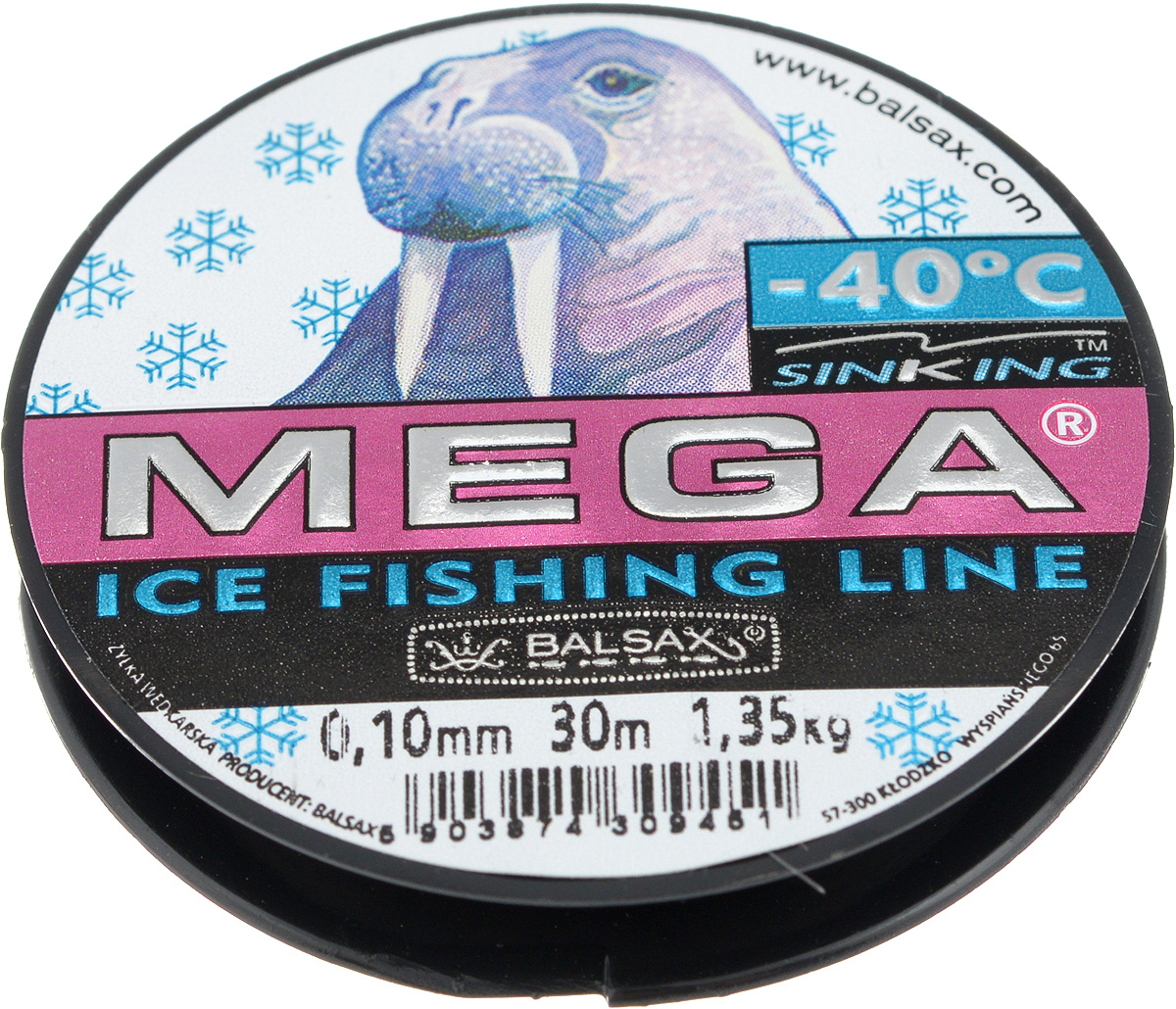 Леска зимняя Balsax Mega, 30 м, 0,10 мм, 1,35 кг310-11010 Леска зимняя Balsax Mega, 30 м, 0,10 мм, 1,35 кг310-11010Леска Balsax Mega изготовлена из 100% нейлона и очень хорошо выдерживает низкие температуры. Даже в самом холодном климате, при температуре вплоть до -40°C, она сохраняет свои свойства практически без изменений, в то время как традиционные лески становятся менее эластичными и теряют прочность. Поверхность лески обработана таким образом, что она не обмерзает и отлично подходит для подледного лова. Прочна в местах вязки узлов даже при минимальном диаметре.