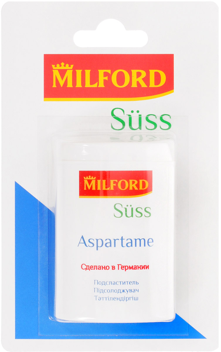 Milford Suss подсластитель с аспартамом, 300 штнаа105 Milford Suss подсластитель с аспартамом, 300 штнаа1051 таблетка подсластителя содержит 7 мг аспартама и 7 мг ацесульфама К и соответствует по сладости 1 кусочку (примерно 4,4 грамма) сахара. 300 таблеток соответствуют по сладости 1,32 кг сахара. Содержит лактозу. Содержит источник фенилаланина. Противопоказан больным фенилкетонурией. Уважаемые клиенты! Обращаем ваше внимание, что полный перечень состава продукта представлен на дополнительном изображении.