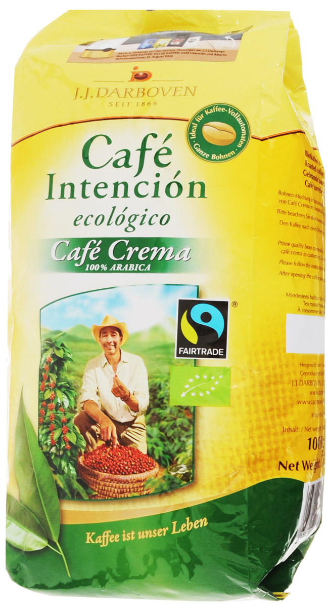 J.J. Darboven Intencion Ecologico Crema кофе в зернах, 1 кг4006581020686 J.J. Darboven Intencion Ecologico Crema кофе в зернах, 1 кг4006581020686Cafe Intencion Ecologico Crema - это натуральный жареный кофе в зернах, выращенный на лучших плантациях Центральной и Южной Америки. Компания J.J.Darboven работает с кофе Fair trade c 1993 года. Такой кофе закупается напрямую у небольших фермерских хозяйств выращивающих кофе в высокогорных районах. Фермеры получают настоящую честную цену без участия посредников. Часть кофе Fair trade поставляется с плантаций сертифицированных как экологически чистых, что подразумевает полный отказ от применения химических удобрений и любых пестицидов. Кофе Fair trade автоматически является кофе высшего качества из возможного, так как небольшие хозяйства заботятся о своих плантациях и урожае самым лучшим образом, так как благополучие их семей зависит исключительно от качества собранного урожая кофейных зерен. Уважаемые клиенты! ...