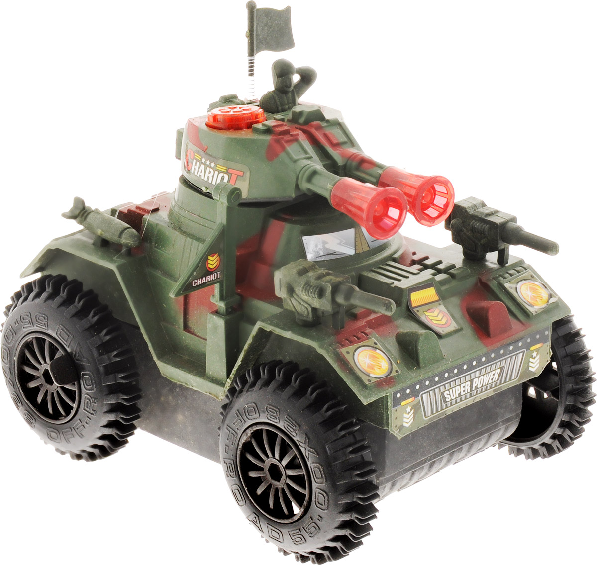Junfa Toys Танк Super Chariot2102B/2103B Junfa Toys Танк Super Chariot2102B/2103BВсем мальчишкам нравится устраивать сражения. Танк Junfa Toys Super Chariot, несомненно, станет прекрасным подарком мальчику, любящему поиграть в войнушку. Игрушка оснащена звуковым сопровождением и световыми эффектами, имеет большие колеса и расцветку близкую к милитари, все это сделает игру интересней. Вы можете быть абсолютно уверены в безопасности изделия для вашего малыша, ведь при производстве используются только высококачественные нетоксичные материалы. Необходимо купить 3 батарейки напряжением 1,5V типа АА (не входят в комплект).