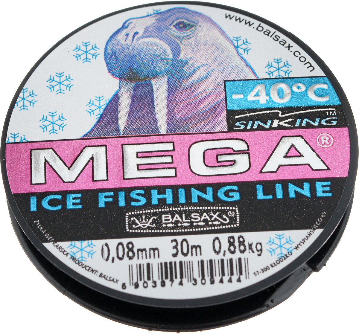 Леска зимняя Balsax Mega, 30 м, 0,08 мм, 0,88 кг310-11008 Леска зимняя Balsax Mega, 30 м, 0,08 мм, 0,88 кг310-11008Леска Balsax Mega изготовлена из 100% нейлона и очень хорошо выдерживает низкие температуры. Даже в самом холодном климате, при температуре вплоть до -40°C, она сохраняет свои свойства практически без изменений, в то время как традиционные лески становятся менее эластичными и теряют прочность. Поверхность лески обработана таким образом, что она не обмерзает и отлично подходит для подледного лова. Прочна в местах вязки узлов даже при минимальном диаметре.
