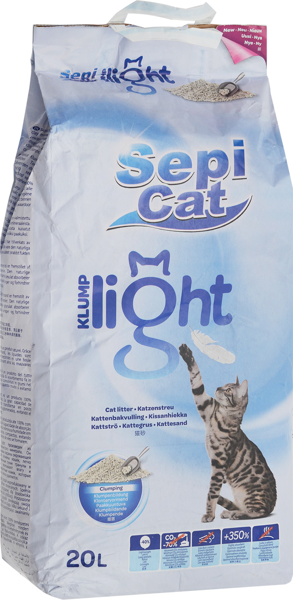 Наполнитель для кошачьих туалетов SepiCat Натуральный, комкующийся, облегченный, классический, 20 л20746 Наполнитель для кошачьих туалетов SepiCat Натуральный, комкующийся, облегченный, классический, 20 л20746Облегченный комкующийся наполнитель Sepicat Натуральный очень прост в использовании. Его легкий вес позволит поддерживать лоток вашего любимца в чистоте легко и просто. Использование мешка объемом 20 литров рассчитано 80 дней (для кошки среднего размера весом до 5 кг). Наполнитель бережно относится к окружающей среде (в соответствии с исследованием, проведенным PWC-Ecobilan). Больший размер гранул отлично подходит кошкам с длинной шерстью. Товар сертифицирован.