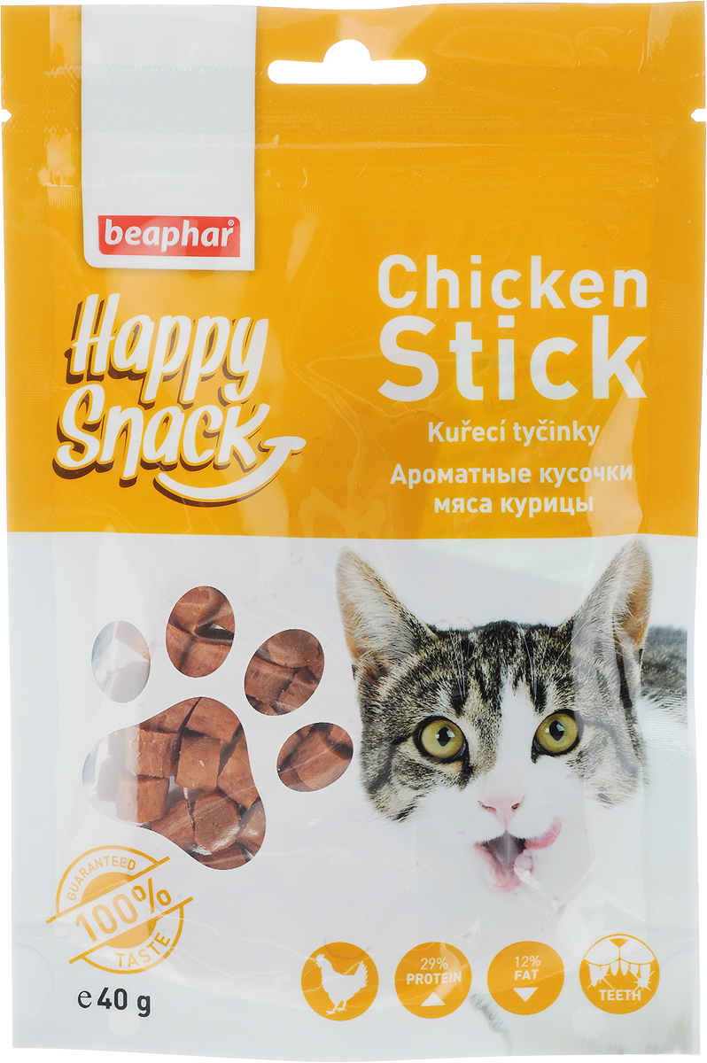 Лакомство для кошек Beaphar Happy Snack, ароматные кусочки мяса курицы, 40 г42185 Лакомство для кошек Beaphar Happy Snack, ароматные кусочки мяса курицы, 40 г42185Лакомство для котят Beaphar Happy Snack - дополнительный корм для кошек и котят с 3-месячного возраста в виде небольших кусочков из куриного мяса. Лакомство понравится даже самым искушенным кошачьим гурманам. Специальный замок zip-lock на упаковке позволяет дольше хранить лакомство. Товар сертифицирован.