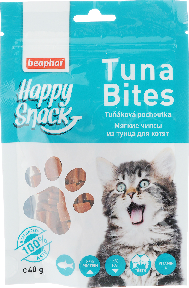Лакомство для котят Beaphar Happy Snack, мягкие чипсы из тунца, 40 г42184 Лакомство для котят Beaphar Happy Snack, мягкие чипсы из тунца, 40 г42184Лакомство для котят Beaphar Happy Snack - дополнительный корм для кошек и котят с 3-месячного возраста в виде небольших кусочков из мяса тунца. Лакомство понравится даже самым искушенным кошачьим гурманам. Специальный замок zip-lock на упаковке позволяет дольше хранить лакомство. Товар сертифицирован.