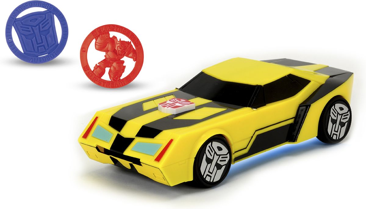 Dickie Toys Машинка Bumblebee с боевыми дисками3114003, 203114003 SIR Dickie Toys Машинка Bumblebee с боевыми дисками3114003, 203114003 SIRОригинальная машинка Dickie Toys Bumblebee надолго займет внимание вашего ребенка. Bumblebee - это автобот, один из главных героев мультфильма Трансформеры. Боевая машина стреляет дисками с мини-конами. Вам достаточно нажать на кнопку, и диск вылетит из машины, чтобы победить врагов. Рёв мотора и неоновая подсветка добавляют машинке реалистичности. Игрушка выполнена из прочного безопасного пластика. Колесные диски машины декорированы логотипом автоботов. Эта машинка будет отличным подарком всем поклонникам Трансформеров. Рекомендуется докупить 3 батарейки типа ААА (комплектуется демонстрационными).