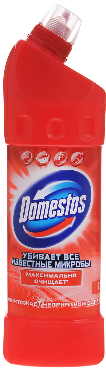 Универсальное чистящее средство Domestos Фруктовая свежесть, 1 л089361 Универсальное чистящее средство Domestos Фруктовая свежесть, 1 л089361Универсальное чистящее средство Domestos Фруктовая свежесть подходит для уборки раковин и ванн, кафеля, пола, унитаза, сливов и водостоков на кухне и в ванной. Чистит, дезинфицирует и отбеливает, уничтожает все микробы в доме. Ежедневное применение обеспечит круглосуточную защиту от летающих микробов в туалете. Густая активная формула позволяет средству дольше оставаться на стенках унитаза, продолжая уничтожать микробы. Domestos удаляет грязь и убивает все известные микробы даже под водой. Среди средств для туалетов Domestos - бесспорный лидер, благодаря густой формуле и удобной форме бутылки. Domestos универсален. Нельзя забывать, что гигиена важна не только в туалете, но и в ванной. Влага и тепло - идеальные условия для размножения бактерий, грибка, плесени. Объем: 1 л. Товар сертифицирован.