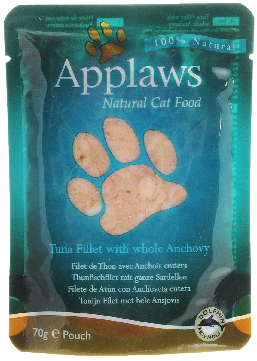 Консервы для кошек Applaws, с тунцом и анчоусами, 70 г24364 Консервы для кошек Applaws, с тунцом и анчоусами, 70 г24364Консервы Applaws изготовлены из нежнейшего филе тунца в собственном бульоне с добавлением анчоусов. В состав корма входят только натуральные продукты, питательные и минеральные вещества, белки, и ничего лишнего. Не содержит ГМО, синтетических добавок, усилителей вкуса и красителей. Консервы Applaws - это настоящее удовольствие для кошек. Состав: филе тунца 60%, рыбный бульон 24%, морская капуста 10%, анчоусы 5%, рис 1%. Гарантированный анализ: белок 18%, жиры 0,4%, зола 1%, клетчатка 0,1%, влага 77%. Товар сертифицирован.