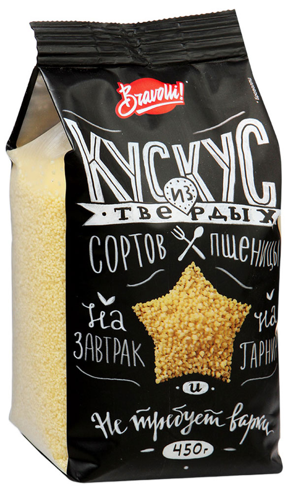 Bravolli Кускус, 450 гБР 99-0,5/6 Bravolli Кускус, 450 гБР 99-0,5/6Кускус Bravolli - отличный вариант для приготовления быстрого и вкусного гарнира: достаточно залить его кипятком. Эта крупа из твердых сортов пшеницы подходит для приготовления и основных блюд, и для начинки при фаршировке. А если добавить к кускусу орехи, свежие фрукты, изюм, миндаль, курагу и мед, получится прекрасный десерт. А на завтрак вы можете быстро приготовить молочную кашу из кускуса, залив его горячим молоком.