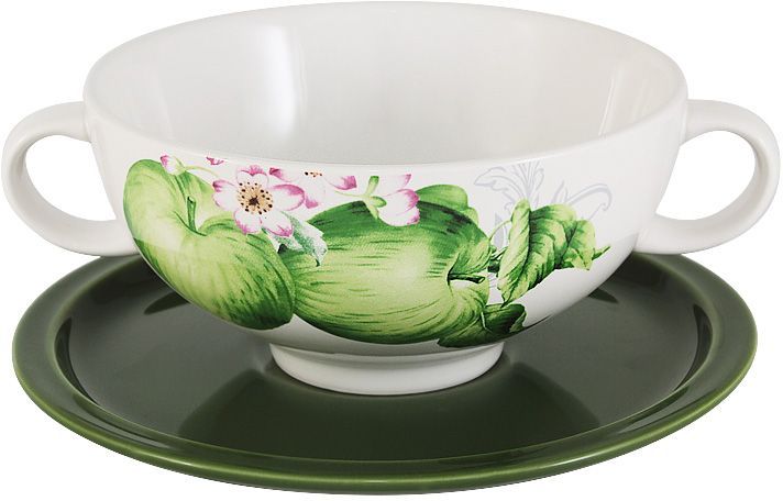 Суповая чашка на блюдце Imari Зеленые яблоки, 0,5 л. IMB0304-A2211ALIMB0304-A2211AL Суповая чашка на блюдце Imari Зеленые яблоки, 0,5 л. IMB0304-A2211ALIMB0304-A2211ALСуповая чашка на блюдце 0,5л Зеленые яблоки IMARI производит широкий ассортимент посуды из высококачественной керамики, основным ингредиентом которой является твердый доломит, поэтому все керамические изделия IMARI - легкие, белоснежные, прочные и устойчивы к высоким температурам. Высокое качество изделий достигается не только благодаря использованию особого сырья и новейших технологий и оборудования при изготовлении посуды, но также благодаря строгому контролю на всех этапах производственного процесса на фабрике в Китае. Нанесение сверкающей глазури, не содержащей свинца, придает изделиям IMARI превосходный блеск и особую прочность. Высокое качество исходного сырья и глазури позволяют мыть изделия IMARI в посудомоечных машинах.