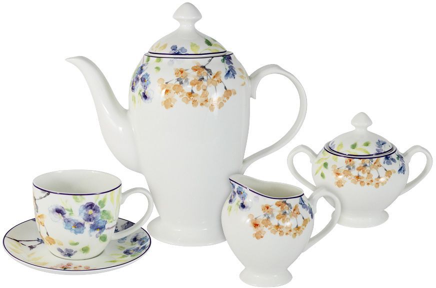 Чайный сервиз Primavera Fine Bone China Акварель, 15 предметов, 6 персон. PWW-150248-15ALPWW-150248-15AL Чайный сервиз Primavera Fine Bone China Акварель, 15 предметов, 6 персон. PWW-150248-15ALPWW-150248-15ALНабор 15 предметов на 6 персон: 6 чашек 0.25л, 6 блюдец, чайник 1.4л, сахарница 0.25л, молочник 0.25л Акварель Обеденные и чайные сервизы торговой марки Primavera изготовлены из фарфора с добавлением костной золы (7-15%), благодаря которой фарфор получается прозрачным и прочным. Посуда подходит для ежедневного инспользования, благодаря отсутствию серебряной и золотой отделки посуду можно мыть в посудомоечной машине, а также использовать в микроволновой печи.