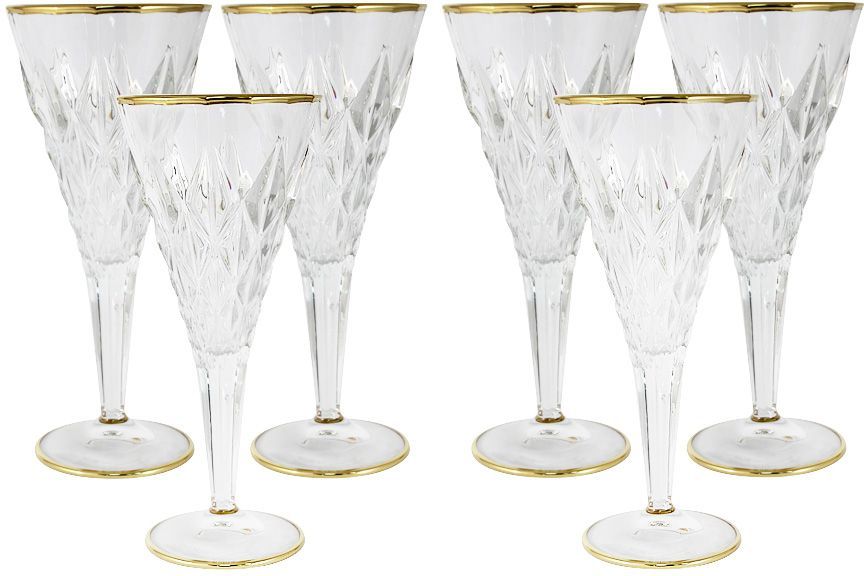 Набор бокалов для вина Same Decorazione Энигма, 0,3 л, 6 шт. SM3855/1-ALSM3855/1-AL Набор бокалов для вина Same Decorazione Энигма, 0,3 л, 6 шт. SM3855/1-ALSM3855/1-ALНабор: 6 бокалов для вина 0.3л Энигма Хрустальные изделия из Италии от компании Same Decorazione — это маленькие шедевры, о которых знает уже немалая часть Европы. Выполненные из высокосортного хрусталя (24% PbO ), все изделия выделяются своим изяществом и блеском. А элегантная форма подчеркивается нежными изысканными рисунками, декорированными 24-каратным золотом и платиной. Хрустальные изделия Same Decorazione отличаются чистым, неискажённым преломлением света, прозрачностью и красотой граненых поверхностей. Золотая и платиновая отделка безопасна для использования