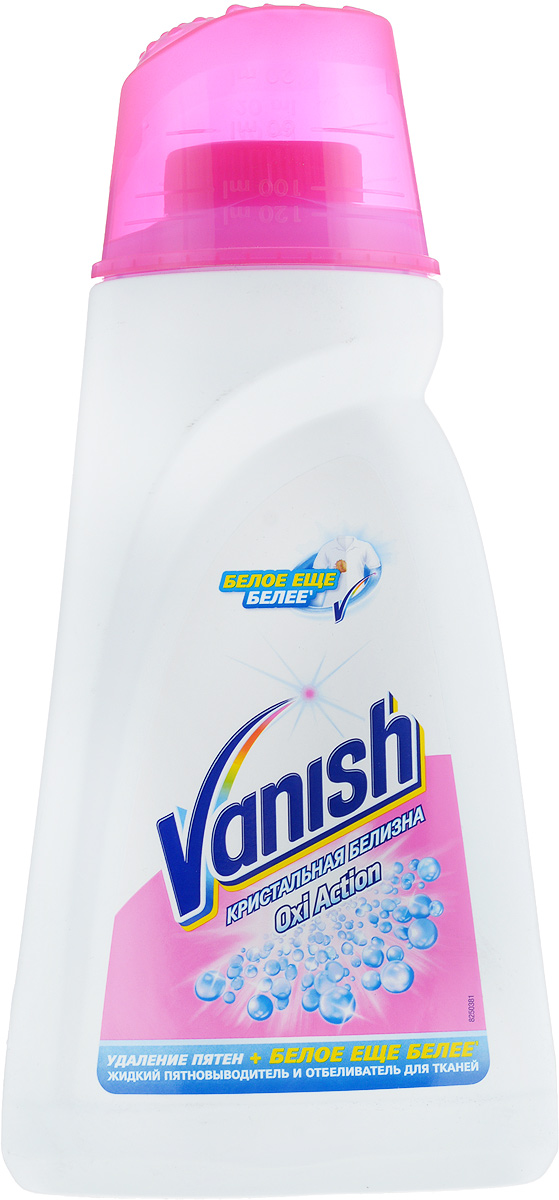 Пятновыводитель и отбеливатель Vanish Oxi Action, 1 л7710 Пятновыводитель и отбеливатель Vanish Oxi Action, 1 л7710Пятновыводитель и отбеливатель Vanish Oxi Action предназначен для стирки белых тканей. Удаляет сложные загрязнения и пятна, с которыми не смогут справится стиральные порошки: от чая, кофе, вина и другое. Делает белые вещи еще белее. Жидкий Vanish безопасен для белых вещей, так как не содержит хлора. Эффективен при любой температуре, даже при низкой. Подходит для деликатных тканей - шерсти и шелка. Товар сертифицирован.