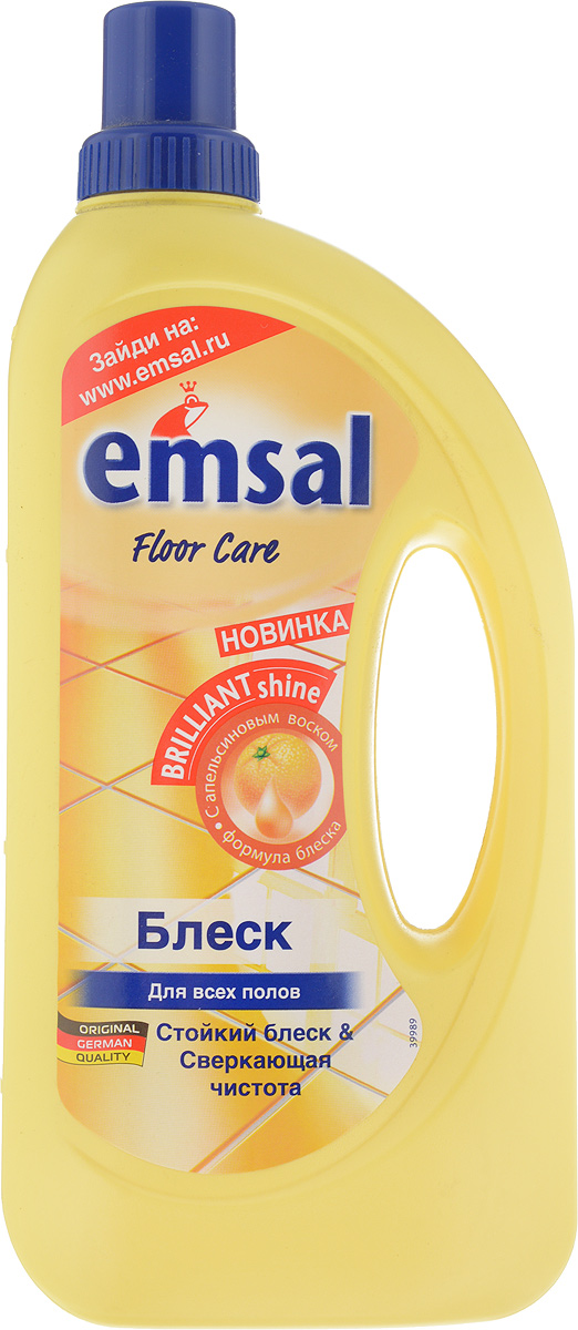 Средство для придания блеска полу Emsal, с апельсиновым воском, 1 л706389 Средство для придания блеска полу Emsal, с апельсиновым воском, 1 л706389Средство Emsal с ухаживающим составом и апельсиновым воском предназначено для придания идеального блеска полу. Оно обеспечивает чистоту и блеск без разводов. Придает поверхности стойкий блеск без дополнительной полировки и обеспечивает стойкую защиту от следов каблуков, царапин и повторного загрязнения. Свежий стойкий апельсиновый аромат. Подходит для применения на всех водоустойчивых полах. Товар сертифицирован.