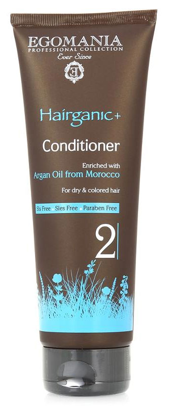 Egomania Professional Collection Кондиционер Hairganic+ с маслом аргана для сухих и окрашенных волос 250 мл491564 Egomania Professional Collection Кондиционер Hairganic+ с маслом аргана для сухих и окрашенных волос 250 мл491564Благодаря содержанию масла аргана питает и увлажняет волосы, делая их плотными и эластичными. После использования кондиционера волосы становятся мягкими, блестящими и послушными.Входящие в состав кондиционера протеины пшеницы помогают поддержать объем укладки. Экстракты ромашки и розмарина регулируют работу сальных желез. Масло календулы и сок листьев алоэ регенерируют кутикулу волоса и плотно запечатывают ее.