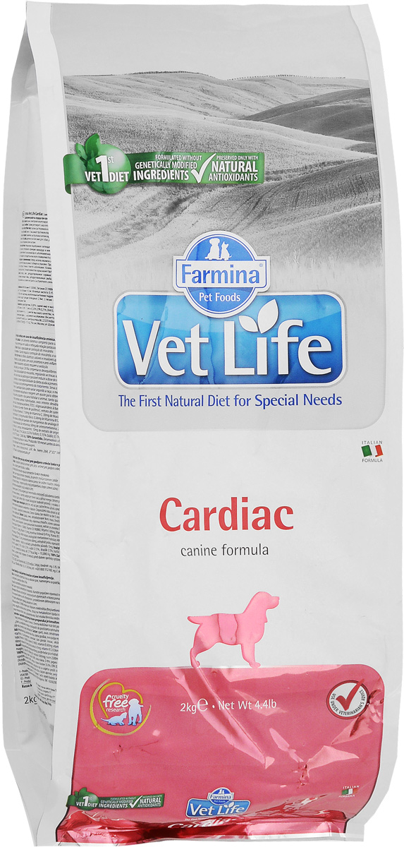Корм сухой Farmina Vet Life для собак, для поддержания работы сердца при хронической сердечной недостаточности, диетический, 2 кг30344 Корм сухой Farmina Vet Life для собак, для поддержания работы сердца при хронической сердечной недостаточности, диетический, 2 кг30344Farmina Vet Life - это диетическое питание для собак, предназначенное для поддержания работы сердца при хронической сердечной недостаточности. Диета содержит низкий уровень натрия и оптимальное соотношение калия/натрия. Корм способствует оптимальной работе кишечника. Входящий в состав таурин регулирует сократительную способность миокарда, L-карнитин повышает устойчивость к физическим нагрузкам, Омега-3 оказывает противовоспалительное воздействие. Товар сертифицирован.