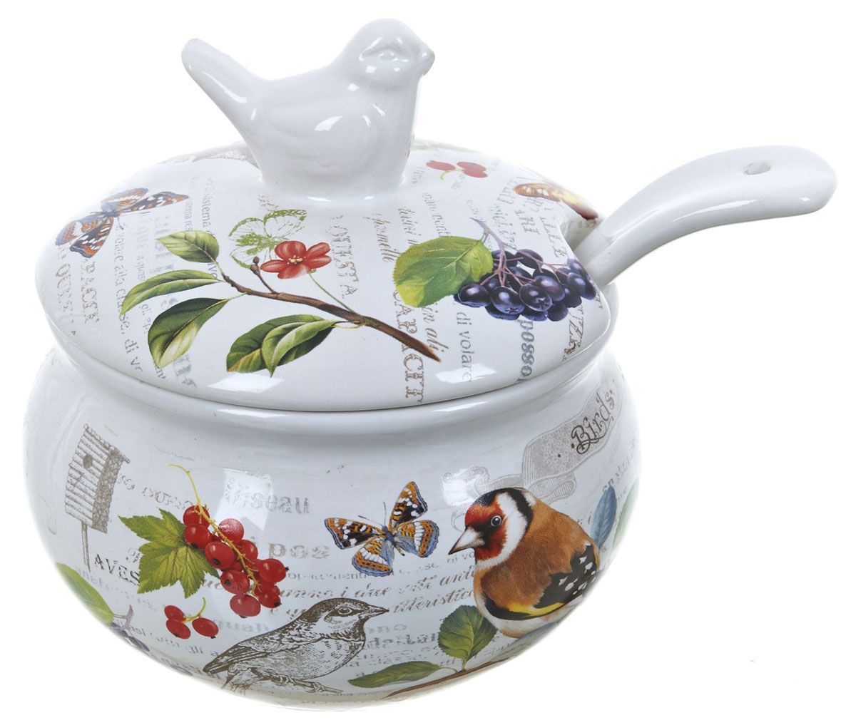 Сахарница с ложкой ENS Group Birds, 600 мл, 2 предмета. L2430746L2430746 Сахарница с ложкой ENS Group Birds, 600 мл, 2 предмета. L2430746L2430746Сахарница Джем изготовлена из высококачественной глазурованной керамики. Керамика - это экологически чистый материал, который не наносит вред вашему здоровью. Кроме того, этот материал защищает продукты и пищу от образования вредных бактерий. изделие оформленно ярким рисунком. Сахарница закрывается крышкой.