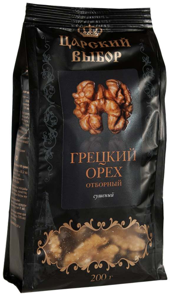 Царский выбор Грецкий орех отборный сушеный, 200 г4670018270267 Царский выбор Грецкий орех отборный сушеный, 200 г4670018270267Грецкий орех богат витаминами, минералами, эфирными маслами, органическими кислотами и клетчаткой. Грецкий орех снижает уровень холестерина в крови. Употребление в умеренном количестве снижает тягу организма к сладкому.