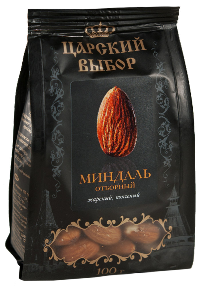 Царский выбор Миндаль отборный жареный копченый, 100 г4670018270144 Царский выбор Миндаль отборный жареный копченый, 100 г4670018270144Миндальный орех имеет изысканный вкус, он считается символом здоровья, красоты и долголетия, благодаря оптимальному соотношению железа, витаминов группы В, меди, кобальта, калия, магния и высоконенасыщенным жирным кислотам.
