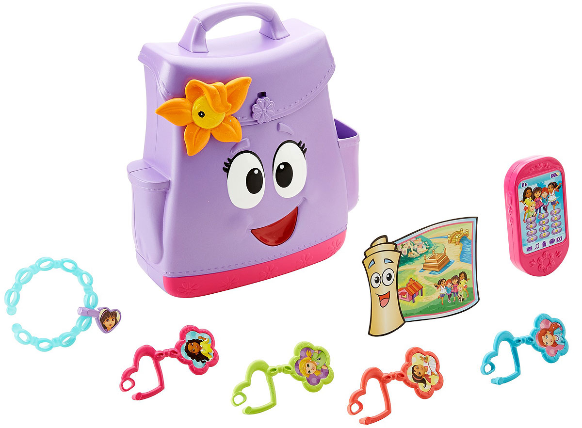 Dora And Friends Рюкзачок Даши-путешественницыDNV70 Dora And Friends Рюкзачок Даши-путешественницыDNV70Отправляйтесь в путешествие с рюкзаком и его другом Цветком! В этом рюкзаке имеется все, что нужно детям для приключений и открытий: карта, игрушечный смартфон и браслет, прямо как у Даши! В комплект также входят брелоки для ключей с фотографиями друзей Даши - Алана, Кейт, Наи и Эммы!