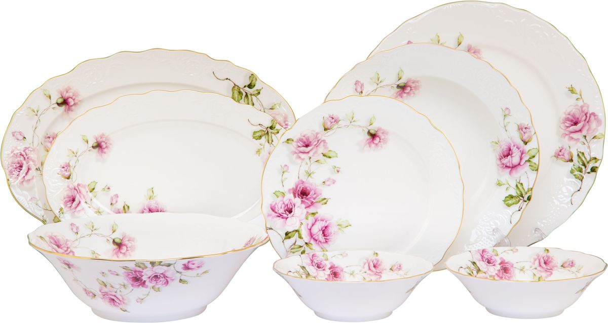 Столовый сервиз Elan Gallery Амалия, 23 предмета530073 Столовый сервиз Elan Gallery Амалия, 23 предмета530073Прекрасный столовый сервиз из коллекции Амалия прекрасно впишется в любой классический интерьер, поэтому его часто выбирают в качестве подарка. В наборе: 6 обеденных тарелок, 6 суповых тарелок, 6 десертных тарелок, 2 салатника 420 мл, салатник 1,4 литра, 1 блюдо овальное 30,5 см, блюдо овальное 26,5 см